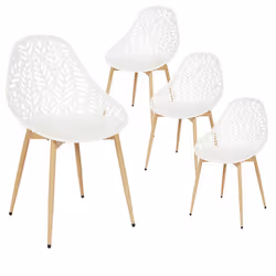 SAYA - Lot de 4 Chaises de Jardin Coque Plastique Ajourée Blanc Pieds Métal