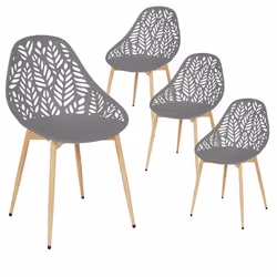 SAYA - Lot de 4 Chaises de Jardin Coque Plastique Ajourée Gris Pieds Métal