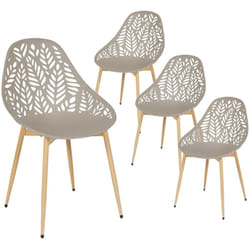 SAYA - Lot de 4 Chaises de Jardin Coque Plastique Ajourée Taupe Pieds Métal