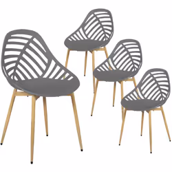 SAORI - Lot de 4 Chaises de Jardin Coque Plastique Ajourée Gris Pieds Métal