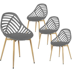 SAORI - Lot de 4 Chaises de Jardin Coque Plastique Ajourée Gris Pieds Métal