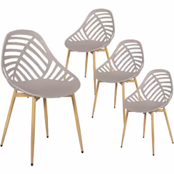 SAORI - Lot de 4 Chaises de Jardin Coque Plastique Ajourée Taupe Pieds Métal