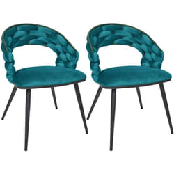 OSCAR - Lot de 2 Chaises en Velours Bleu Canard Pieds Métal Noir