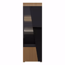 KADALA - Vitrine 1 Porte Droite Laquée Noir Décor Bois avec Leds