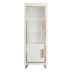 JEMMA - Vitrine 1 Porte Gauche Laquée Blanc et Décor Doré avec Leds