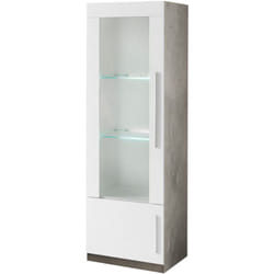 CLARK - Vitrine Gauche Laquée Blanc et Marbre Poignées Métal avec Leds