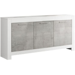 DENAE - Buffet 3 Portes L160cm Laqué Blanc Brillant et Gris Marbré