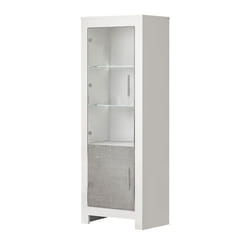 DENAE - Vitrine Gauche Laquée Blanc Brillant et Gris Marbré avec Leds