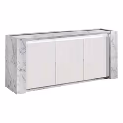 PRAVA - Buffet 3 Portes Laqué Blanc et Effet Marbre avec Leds