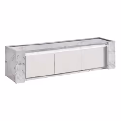 PRAVA - Meuble TV 3 Portes 195cm Laqué Blanc et Effet Marbre avec Leds