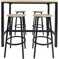 CORTEZ - Ensemble Table Haute et 4 Tabourets en MDF et Pieds Métal Noir