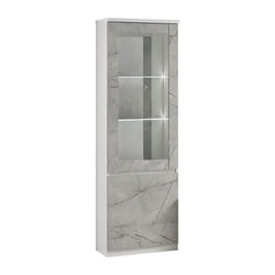 DEYTON - Vitrine Droite Laquée Blanc et Gris Marbré avec Leds
