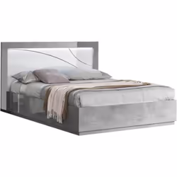 LINEAL - Lit 160x200cm Laqué Blanc et Gris Béton Détails Chromés avec Leds
