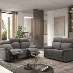HUESCA - Ensemble 2 Canapés Fixe 2 Places et Relax Electrique Tissu Gris