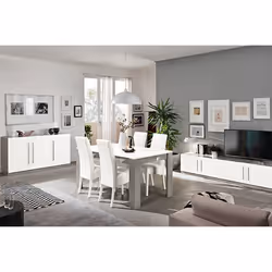 CLARK - Ensemble Salon Séjour Blanc et Marbre Meuble TV + Buffet + Table 190cm