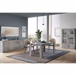 CLARK - Ensemble Séjour Complet Effet Marbre Table 160cm + Buffet + Vitrine avec Leds