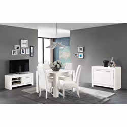 DENAE - Ensemble Salon Séjour Laqué Blanc Brillant Meuble TV + Buffet 2 Portes + Table 100cm