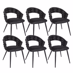 OSCAR - Lot de 6 Chaises en Velours Noir Pieds Métal Noir