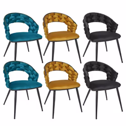 OSCAR - Lot de 6 Chaises en Velours 2 Bleues 2 Jaunes 2 Noires Pieds Métal Noir