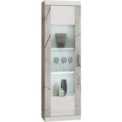 EROS - Vitrine 1 Porte Blanc Eclairage Led intégré avec Décor Latéral Aspect Marbre