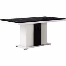 ARIANE - Table Repas Pied Central Blanc et Aspect Marbre Noir