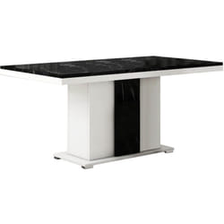 ARIANE - Table Repas Pied Central Blanc et Aspect Marbre Noir