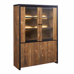 STALONE - Argentier 4 Portes Effet Bois Manguier Foncé et Noir