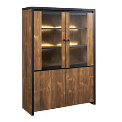 STALONE - Argentier 4 Portes Effet Bois Manguier Foncé et Noir
