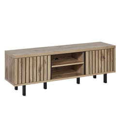 ROMY - Meuble TV 2 Portes 2 Niches Aspect Bois Finition Canyon Oak Effet Tasseaux