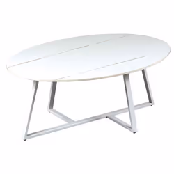 VIKASH - Table Basse Plateau en Céramique Effet Marbre Blanc Piétement Métal Blanc