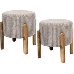 AMORY - Lot de 2 Tabourets en velours côtelé coloris taupe pieds en acacia