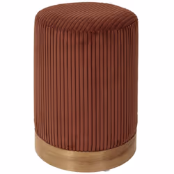 AMORY - Pouf en velours côtelé coloris terracotta socle en MDF