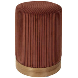 AMORY - Pouf en velours côtelé coloris terracotta socle en MDF