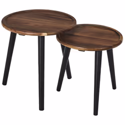 BENEDICT - Lot de 2 tables basses rondes gigogne en acacia teinté noyer