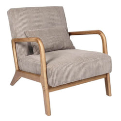 AMORY - Fauteuil en velours côtelé coloris taupe pieds et accoudoirs en hévéa