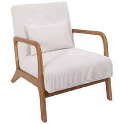 AMORY - Fauteuil en velours côtelé coloris crème pieds et accoudoirs en hévéa