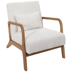 AMORY - Fauteuil en velours côtelé coloris crème pieds et accoudoirs en hévéa