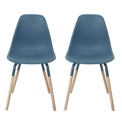 FLUK - Lot de 2 Chaises Polypropylène Bleu et Bois
