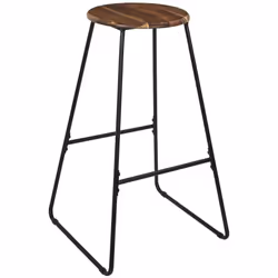 LUCIEN - Tabouret de bar en métal filaire noir et assise en acacia