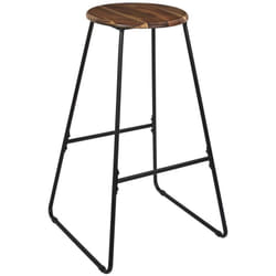 LUCIEN - Tabouret de bar en métal filaire noir et assise en acacia