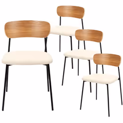 KILPA - Lot de 4 chaises bois et métal assise en tissu bouclettes