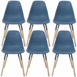 FLUK - Lot de 6 Chaises Polypropylène Bleu et Bois