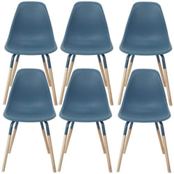 FLUK - Lot de 6 Chaises Polypropylène Bleu et Bois