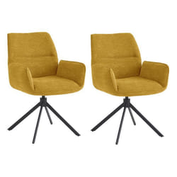 CARLOTTA - Lot de 2 Fauteuils de table Pivotants Tissu Coloris Jaune
