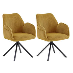 DELIA - Lot de 2 Fauteuils de table Pivotants Tissu Velours Côtelé Jaune