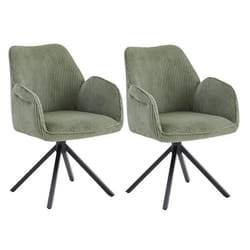 DELIA - Lot de 2 Fauteuils de table Pivotants Tissu Velours Côtelé Vert