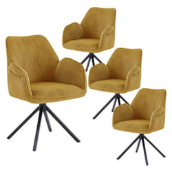 DELIA - Lot de 4 Fauteuils de table Pivotants Tissu Velours Côtelé Jaune