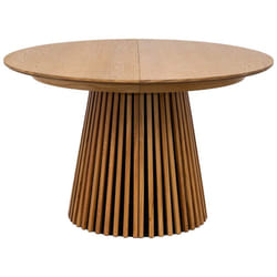 DUBLIN - Table Extensible Ronde Pied Central Relief MDF Placage Chêne clair