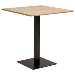 BISTRO - Table Carrée Plateau Mélaminé Effet Bois Pied Central Métal Noir