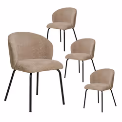 DALIDA -  Lot de 4 Chaises Incurvées Tissu Bouclé Beige Pieds Métal Noir